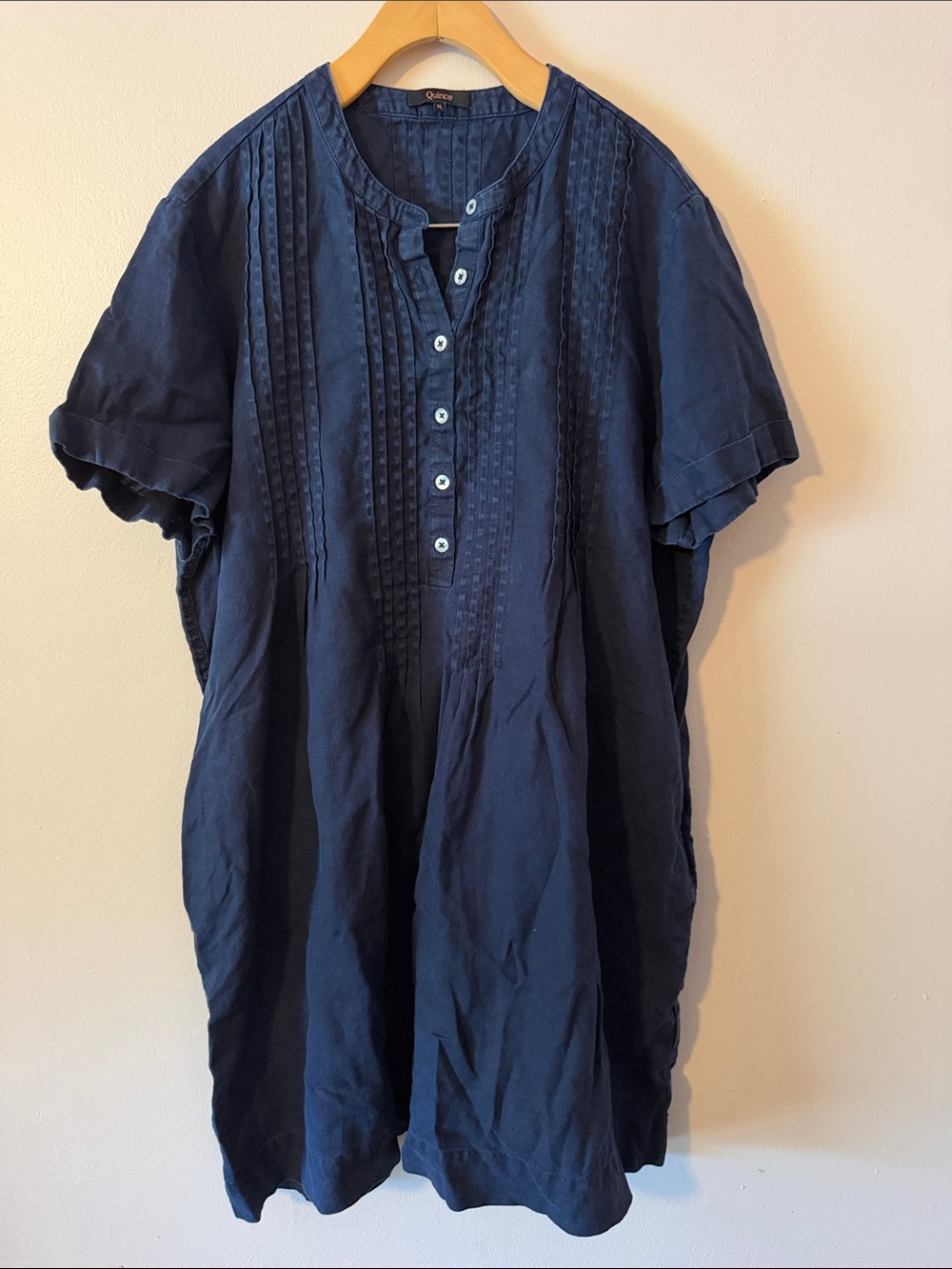 Quince 100% Linen Short Sleeve Swing Dress Navy Blue Size XL - Picture 2 of 5